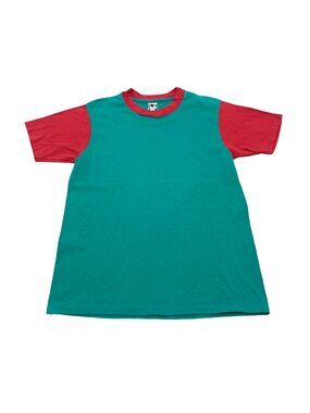 Vintage 1980s LA Sportswear Two Tone Ringer T Shirt Red Green Single Stitch